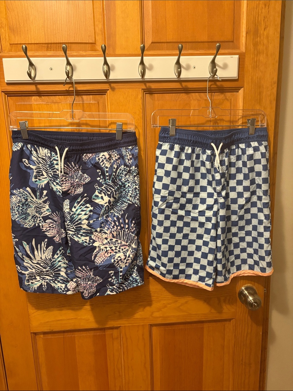 Kids Blue Tropical Fish  & Checkerboard Swim Trunks - Set of 2